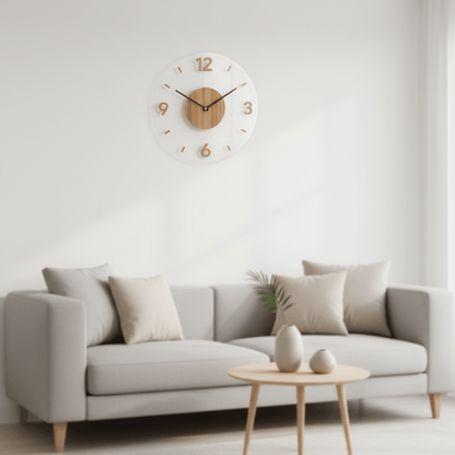 Drewniany Zegar Ścienny 35 cm w Stylu Skandynawskim z Mechanizmem Kwarcowym