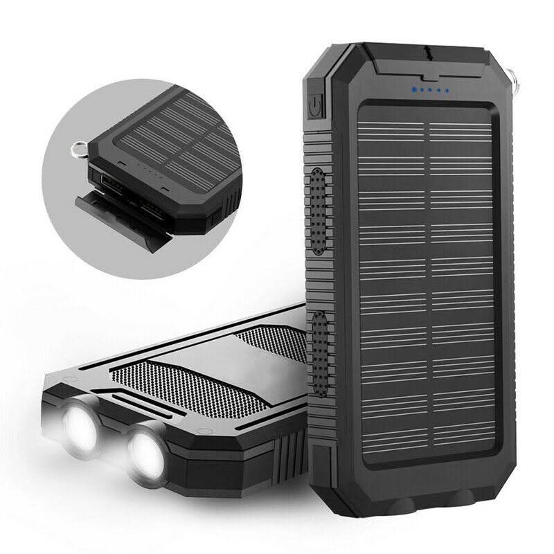 Power Bank Solarny 10000 mAh z Podwójnym Portem USB i Latarką LED