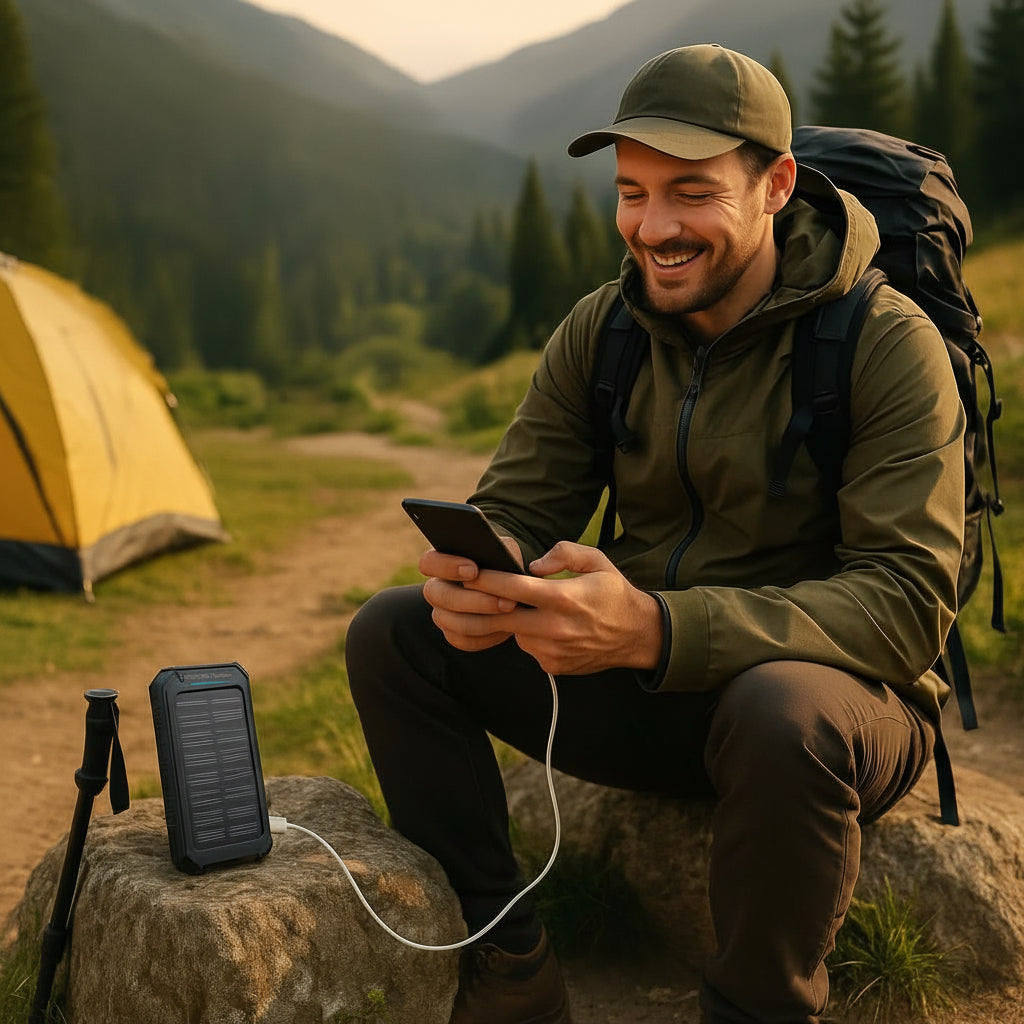 Power Bank Solarny 10000 mAh z Podwójnym Portem USB i Latarką LED