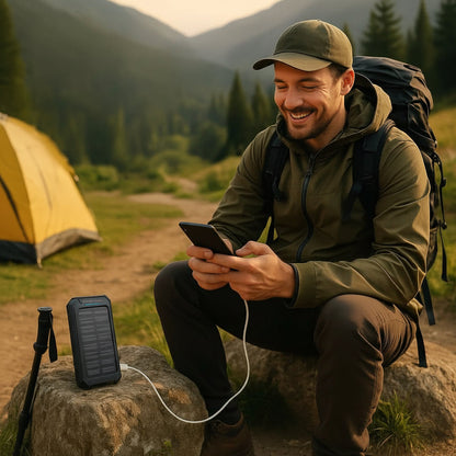 Power Bank Solarny 10000 mAh z Podwójnym Portem USB i Latarką LED