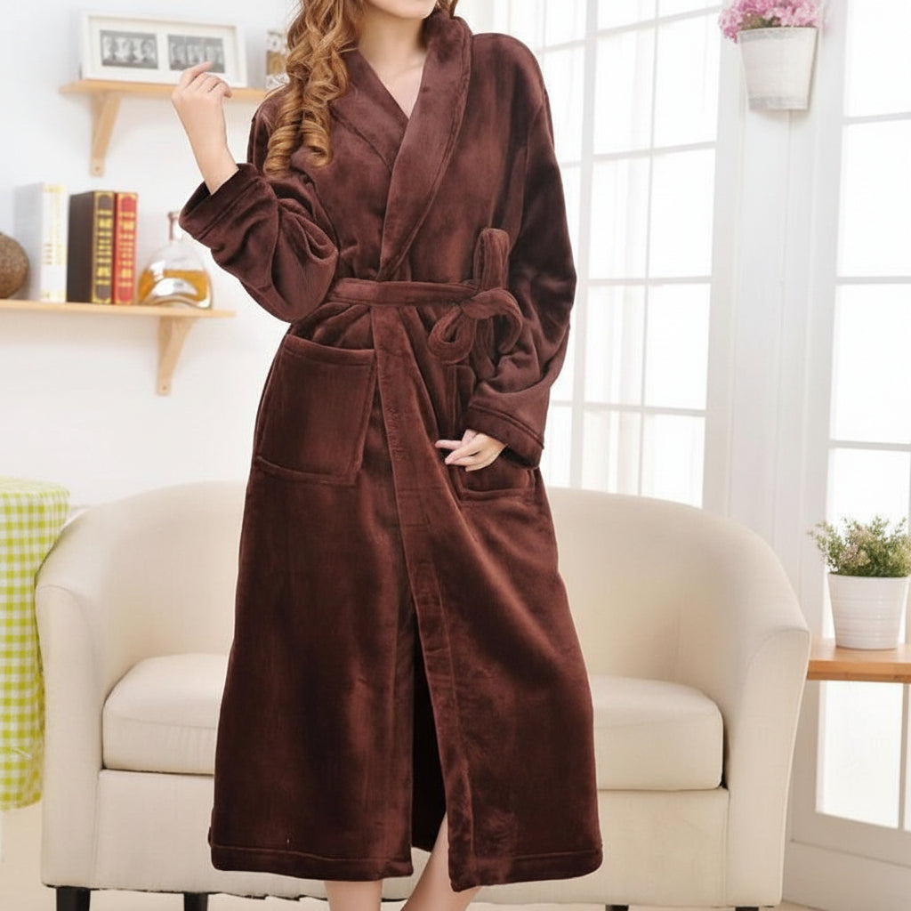 Fleece bathrobe with a belt