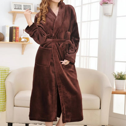 Fleece bathrobe with a belt