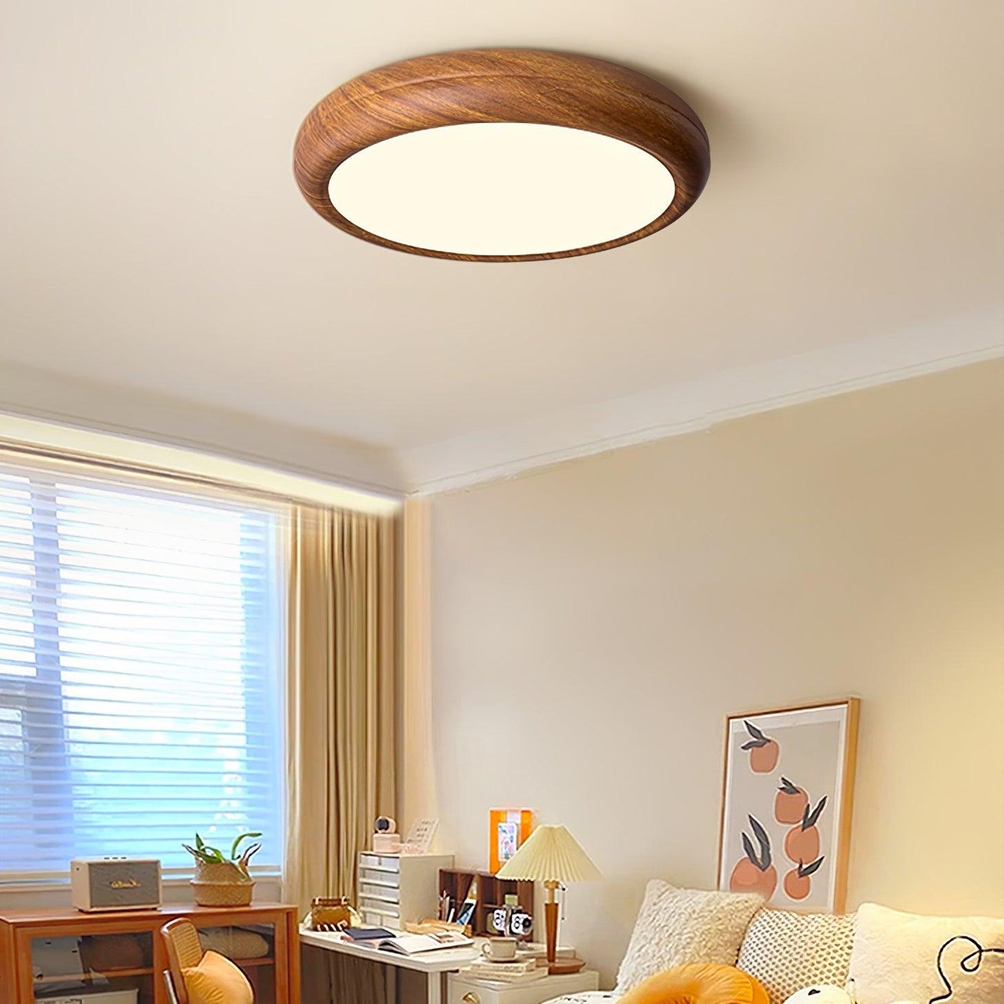 Plafonnier LED avec veinures de bois