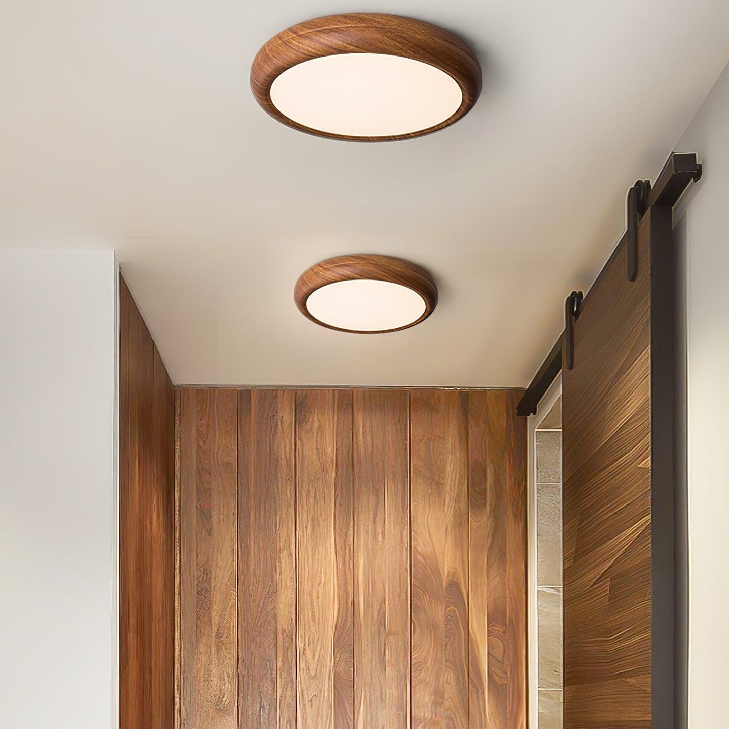 Plafonnier LED avec veinures de bois