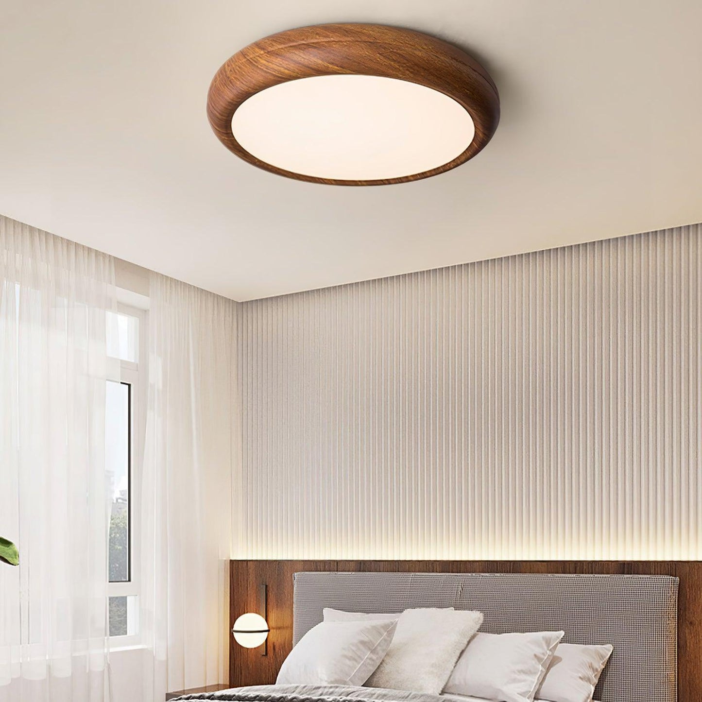 Plafonnier LED avec veinures de bois