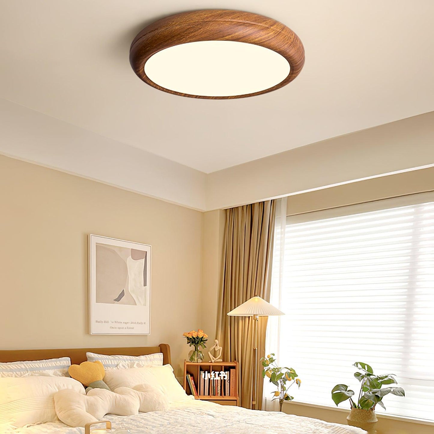 Plafonnier LED avec veinures de bois