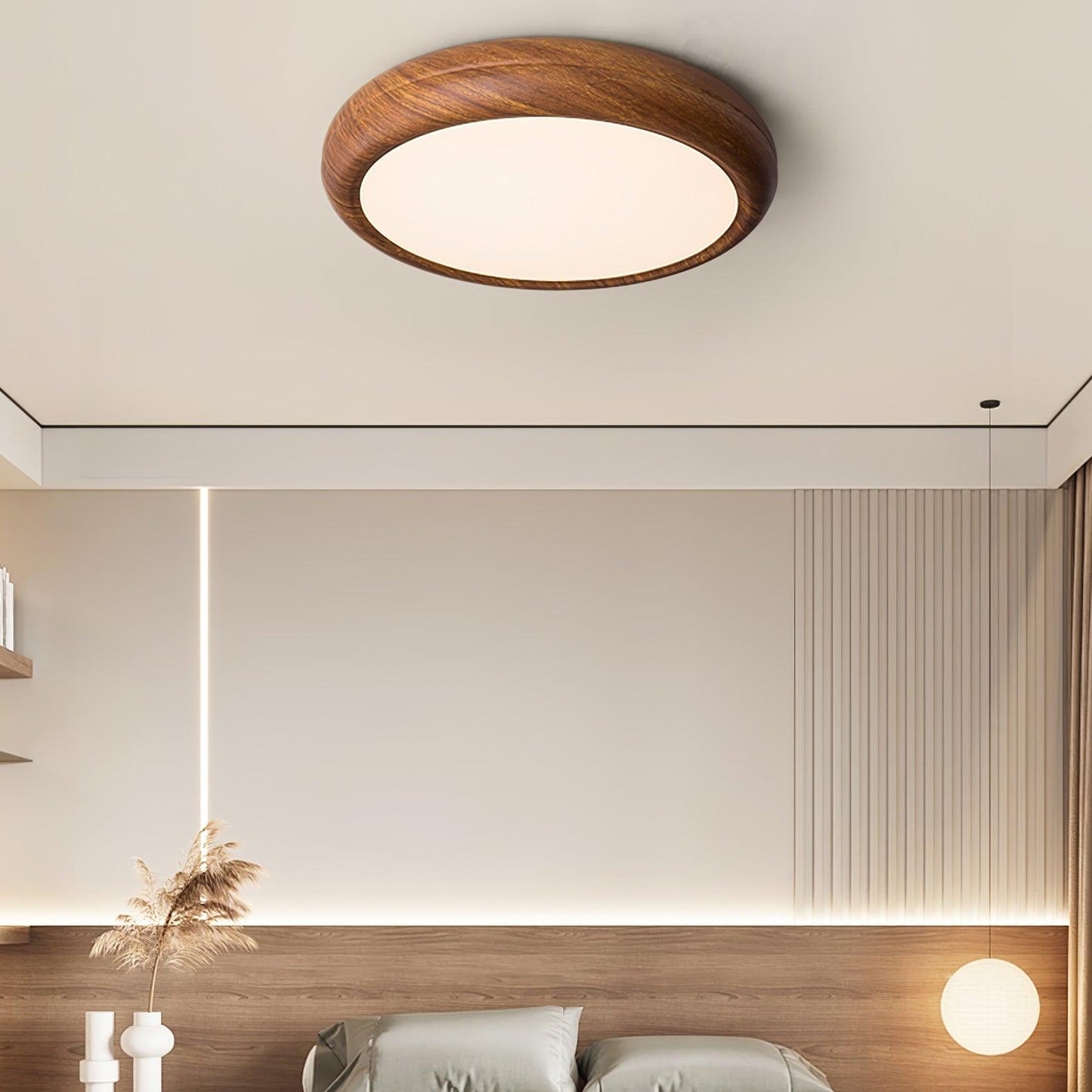 Plafonnier LED avec veinures de bois