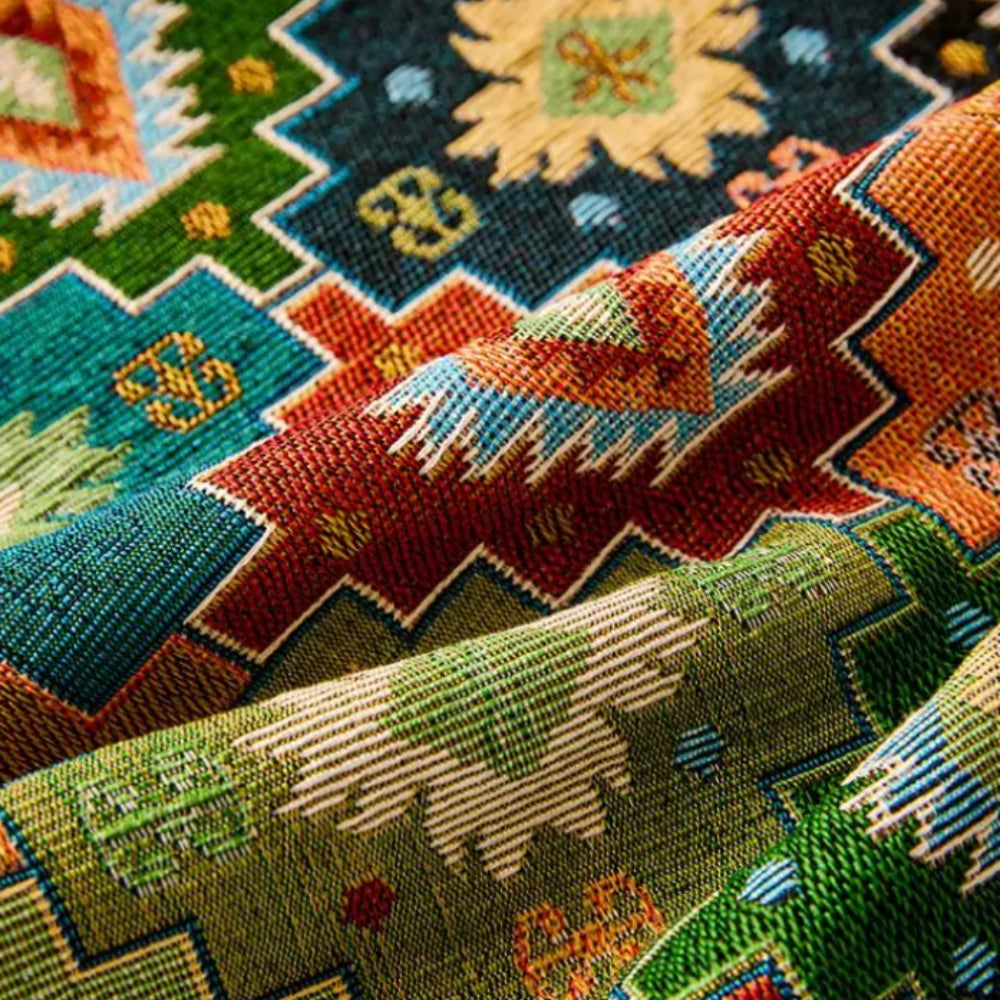 Narzuta wzór kilim z frędzlami