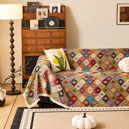 Narzuta wzór kilim z frędzlami