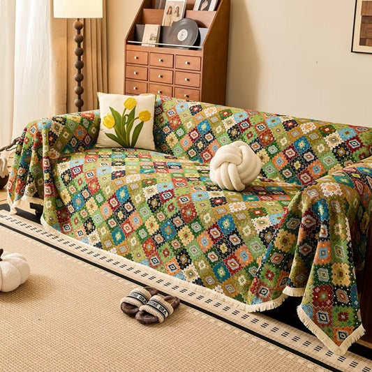 Narzuta wzór kilim z frędzlami