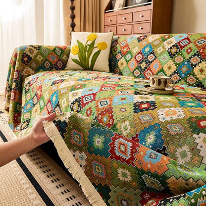 Narzuta wzór kilim z frędzlami