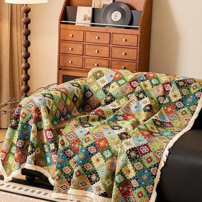 Narzuta wzór kilim z frędzlami