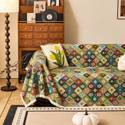 Narzuta wzór kilim z frędzlami