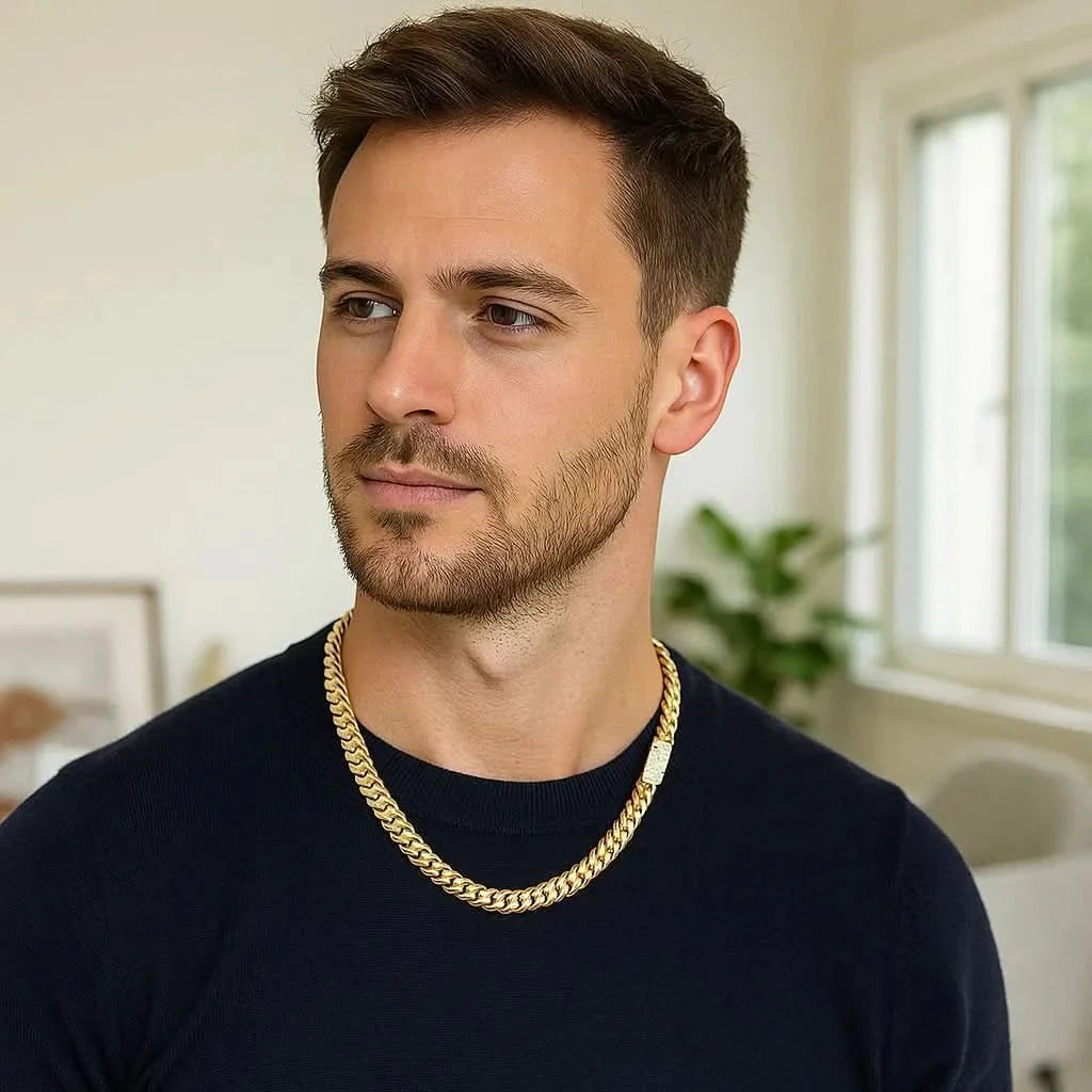 Łańcuszek Typu Miami Cuban Link 8 mm z Powłoką Srebrną i Zapięciem Skrzynkowym