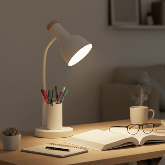 Lampa biurkowa LED z pojemnikiem na długopisy