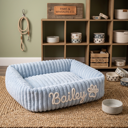 Dog bed with embroidered name