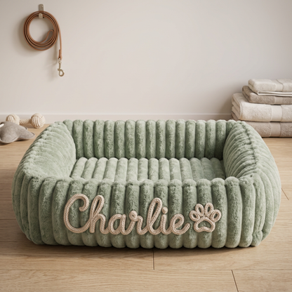 Dog bed with embroidered name