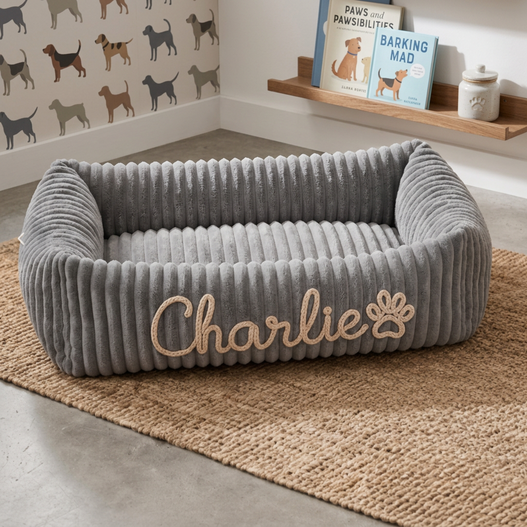 Dog bed with embroidered name