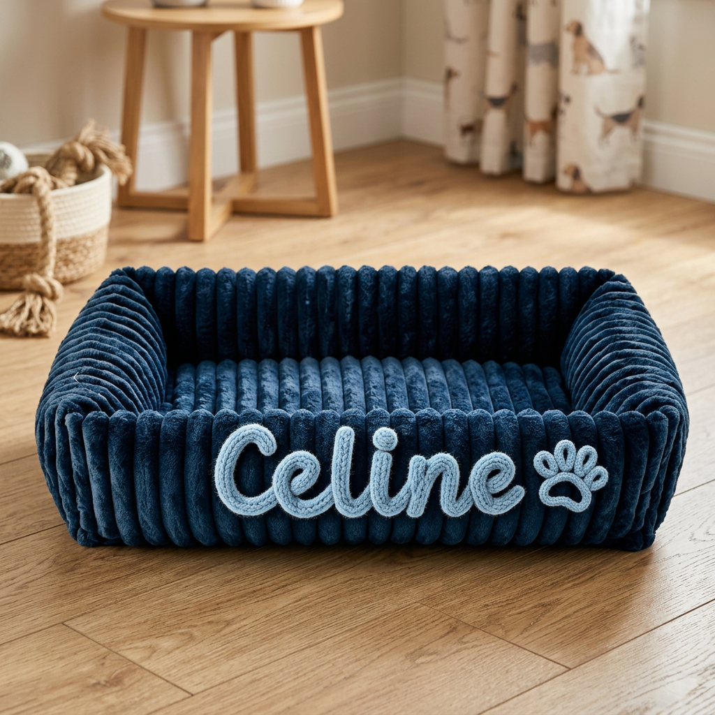 Dog bed with embroidered name
