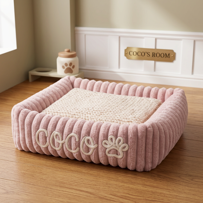 Dog bed with embroidered name