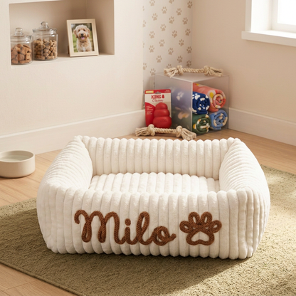 Dog bed with embroidered name