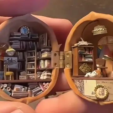 Miniaturowy Domek w Łupinie Orzecha z Oświetleniem LED i Ręcznie Wykonanymi Elementami