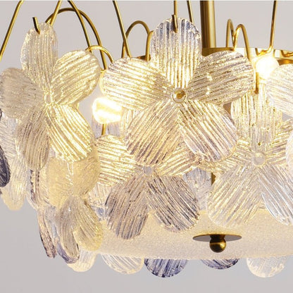 Żyrandol szklany witrażowy z motywem kwiatowym i oprawą E14 do salonu