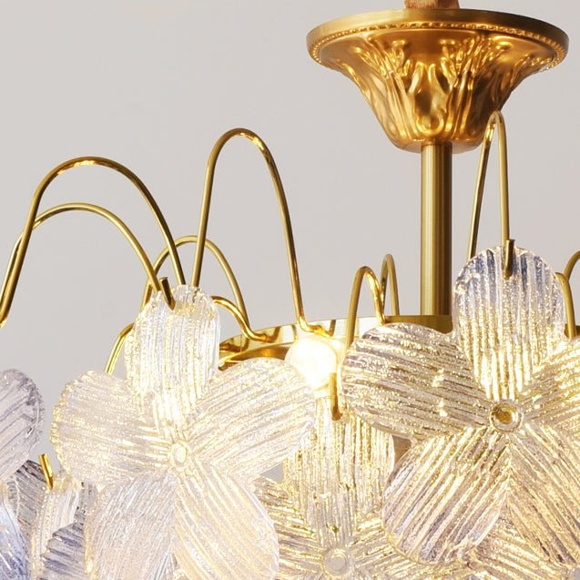 Żyrandol szklany witrażowy z motywem kwiatowym i oprawą E14 do salonu