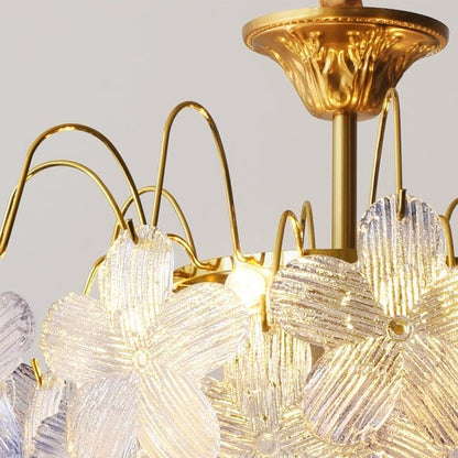 Żyrandol szklany witrażowy z motywem kwiatowym i oprawą E14 do salonu