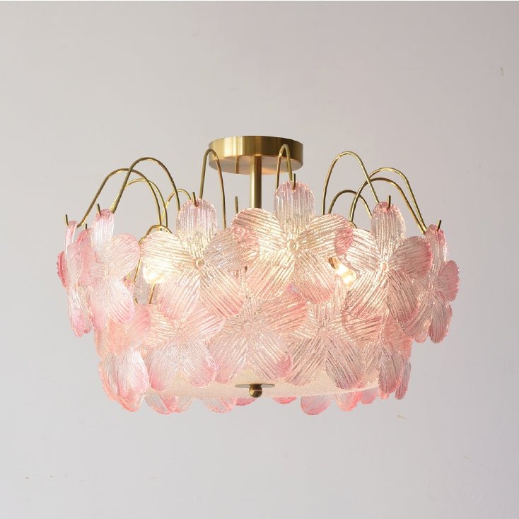 Żyrandol szklany witrażowy z motywem kwiatowym i oprawą E14 do salonu