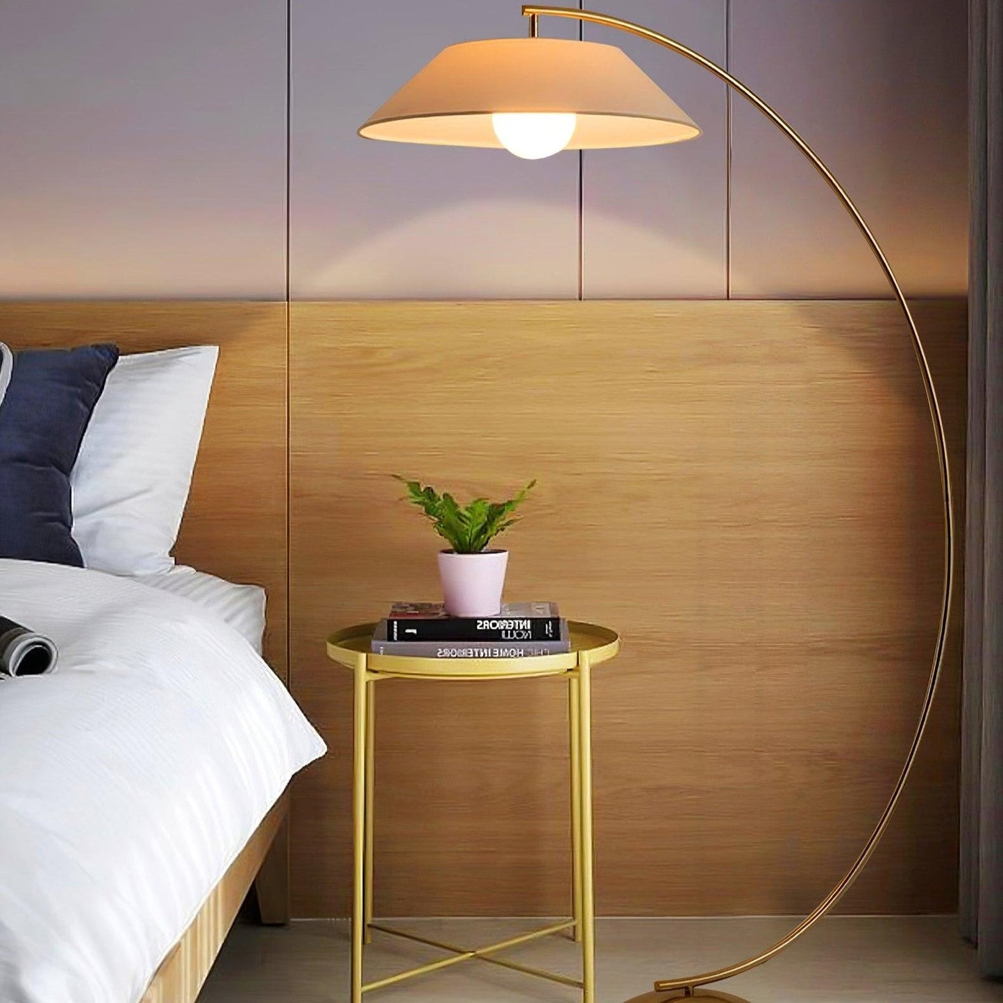 Lampa podłogowa E27 z materiałowym abażurem, szerokość 91 cm, wysokość 152 cm