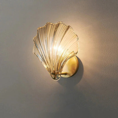 Glass wall sconce, shell, gold base