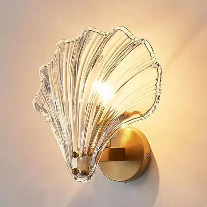 Glass wall sconce, shell, gold base