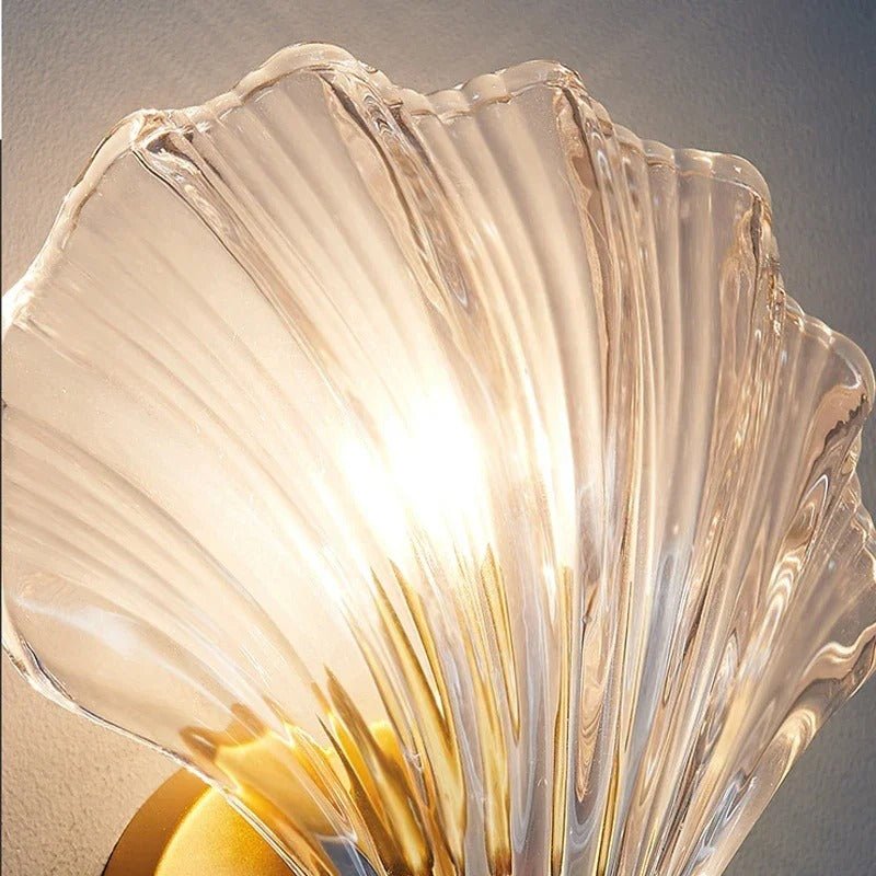 Glass wall sconce, shell, gold base