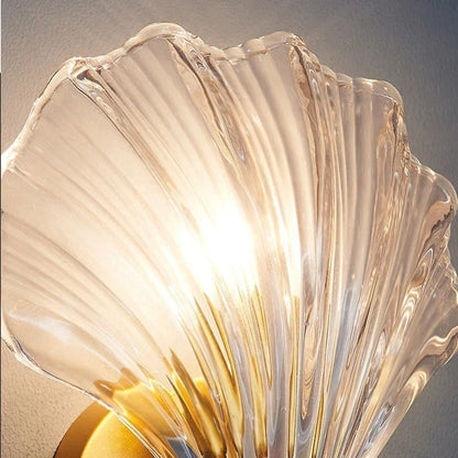Glass wall sconce, shell, gold base