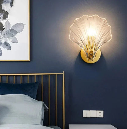 Glass wall sconce, shell, gold base