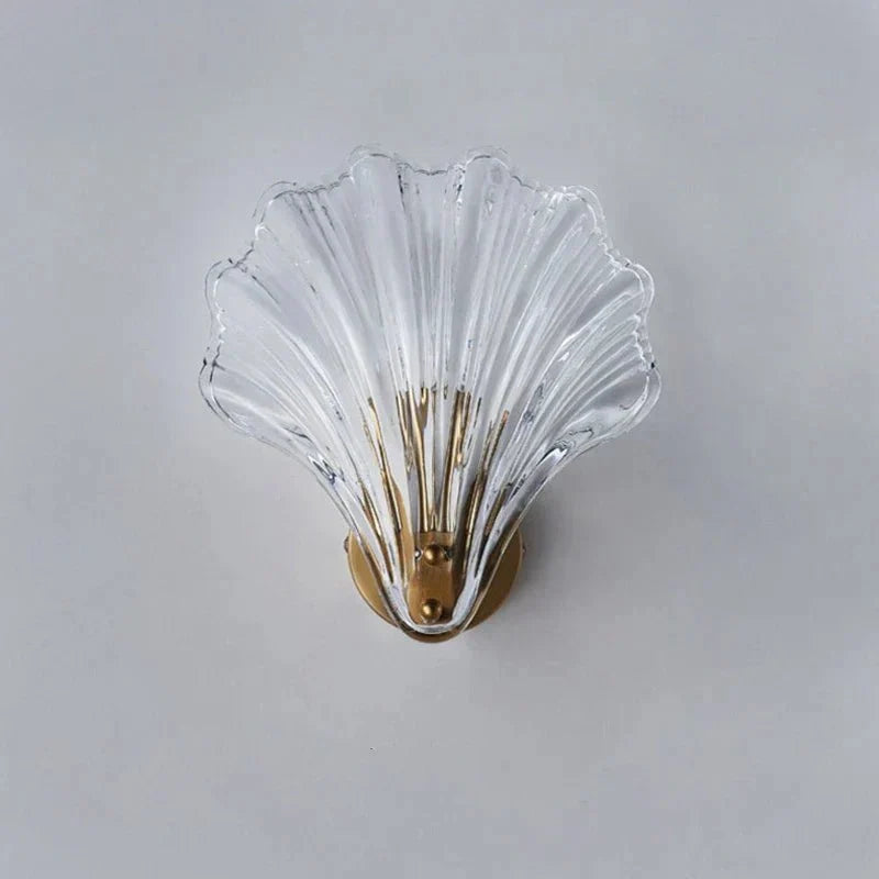 Glass wall sconce, shell, gold base