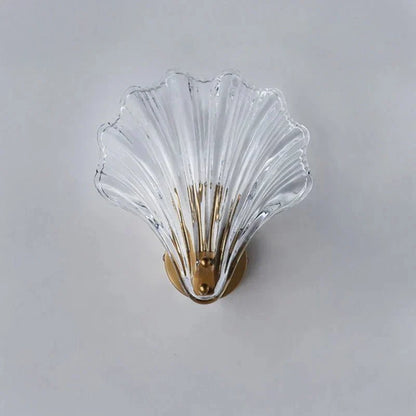 Glass wall sconce, shell, gold base