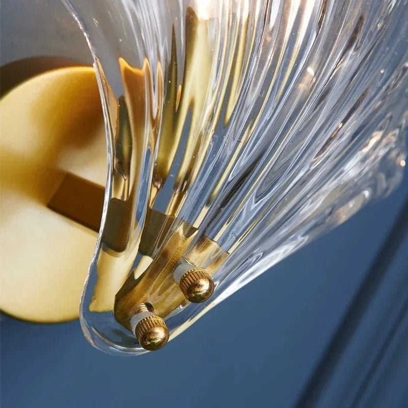 Glass wall sconce, shell, gold base