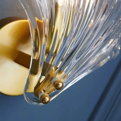 Glass wall sconce, shell, gold base