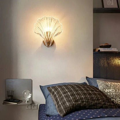 Glass wall sconce, shell, gold base