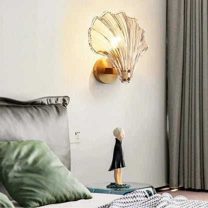Glass wall sconce, shell, gold base