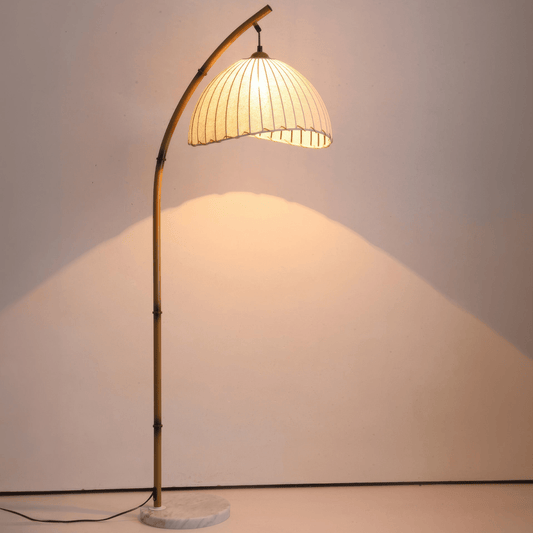 Lampa podłogowa LED E27 z materiałowym abażurem, oświetlenie 5–10 m²
