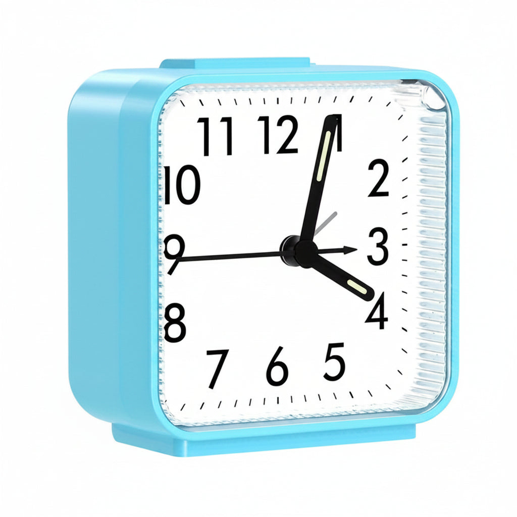 Travel alarm clock with illuminated hands