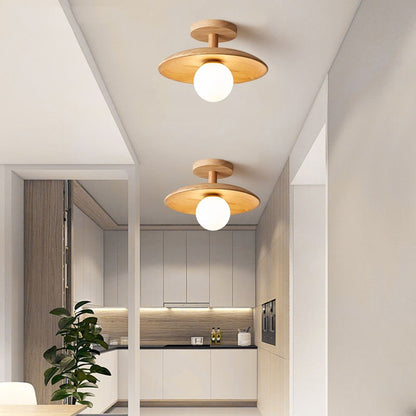 Plafon LED z oprawą E27 z drewna i metalu do wnętrz