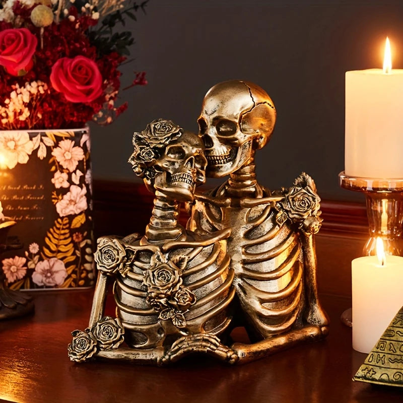 Skeleton couple figurine with roses