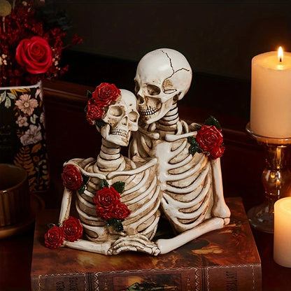 Skeleton couple figurine with roses