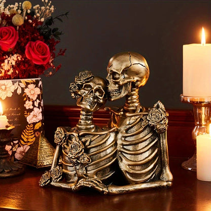 Skeleton couple figurine with roses