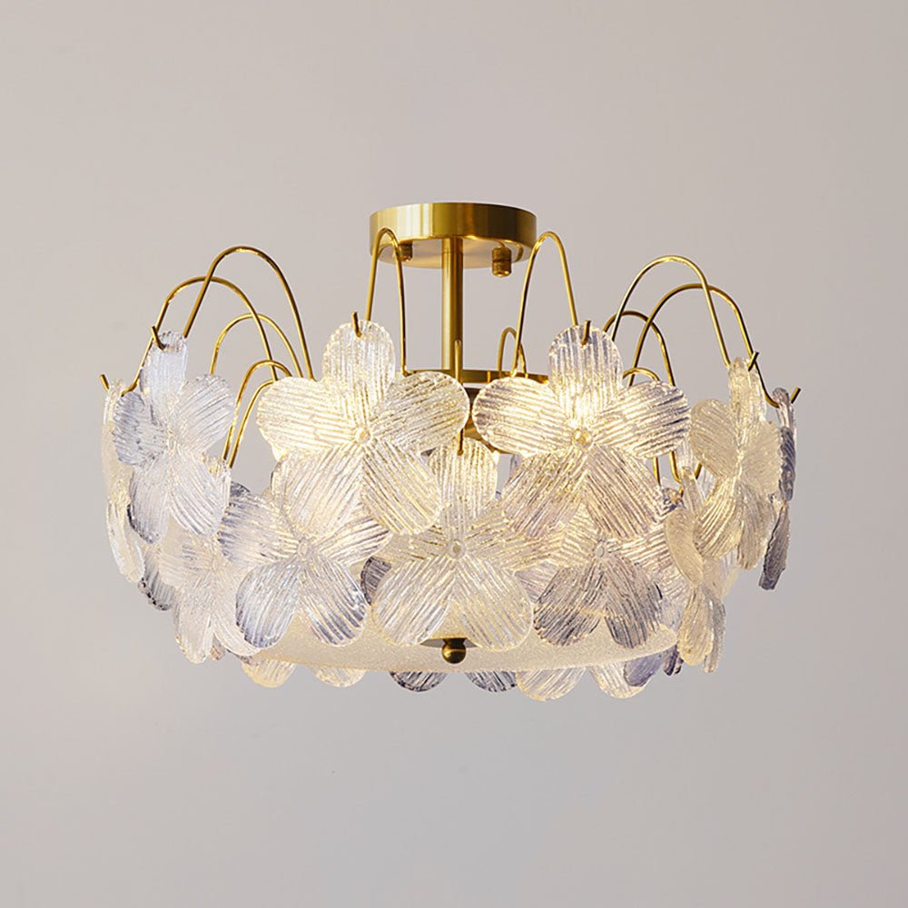 Żyrandol szklany witrażowy z motywem kwiatowym i oprawą E14 do salonu