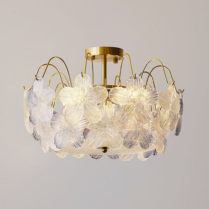 Żyrandol szklany witrażowy z motywem kwiatowym i oprawą E14 do salonu